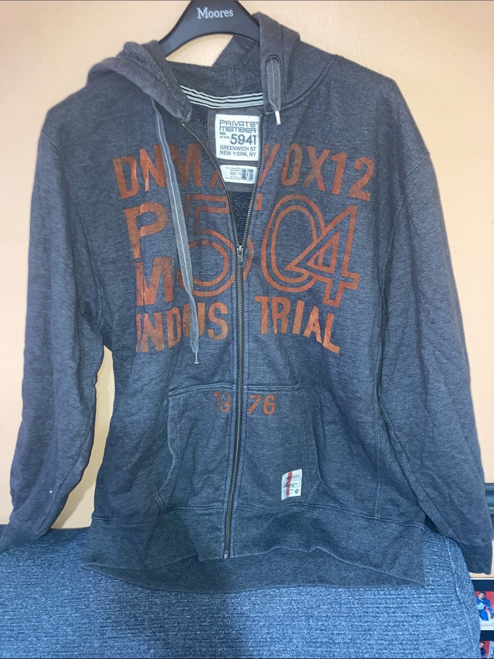 Dark Gray Zip-Up Hoodie with Orange Graphic
